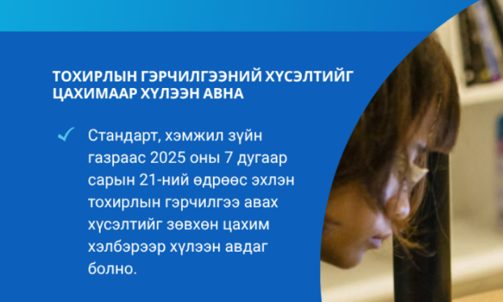 ТОХИРЛЫН ГЭРЧИЛГЭЭНИЙ ХҮСЭЛТИЙГ ЦАХИМААР ХҮЛЭЭН АВНА